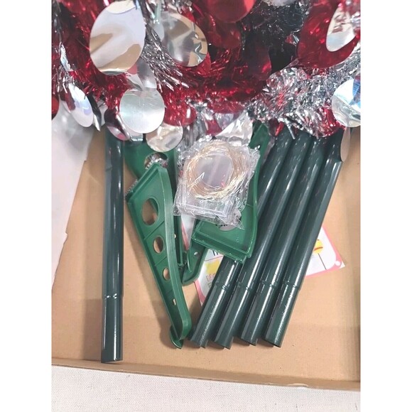 NWT (SET OF 2)  5 Foot Tinsel Christmas Tree Red/ Silver Battery Lighting& Star - Picture 3 of 12